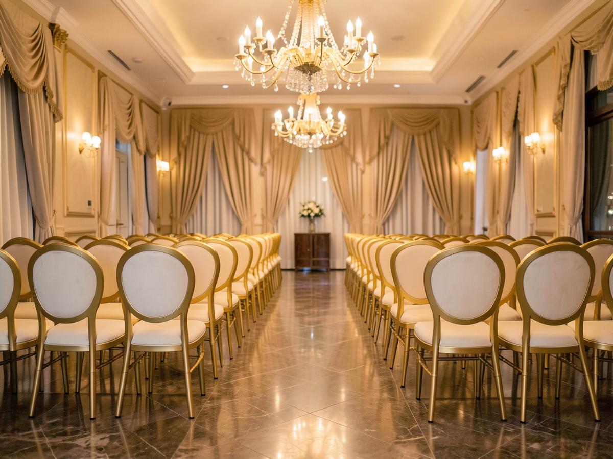 Gold banquet chairs rental for weddings in Dammam, Saudi Arabia