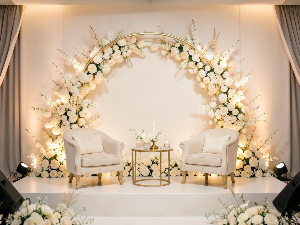 Wedding stage and floral backdrop rental in Riyadh, Saudi Arabia